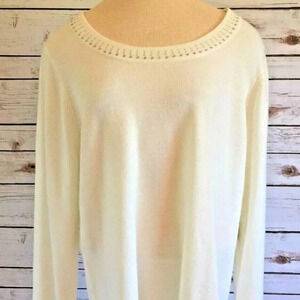 NWT DEBBIE MORGAN Women Long Sleeve White with Rhinestones Sweater Size X Large